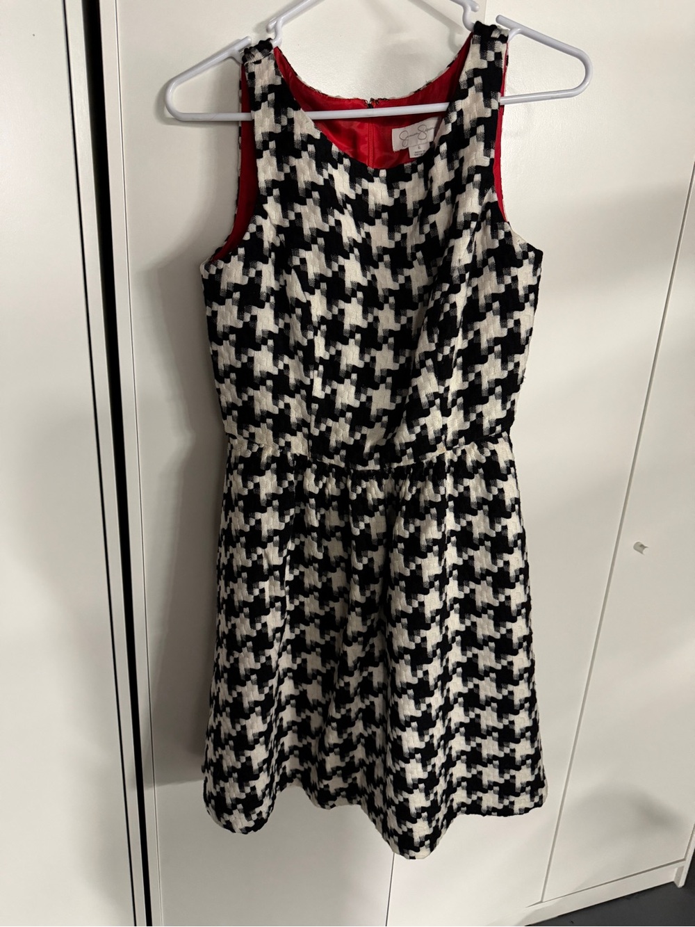 Jessica Simpson Black & White Houndstooth Dress with Red Lining